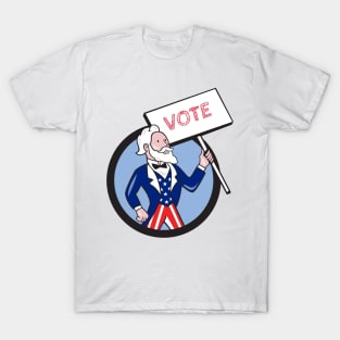 Uncle Sam Holding Placard Vote Circle Cartoon T-Shirt